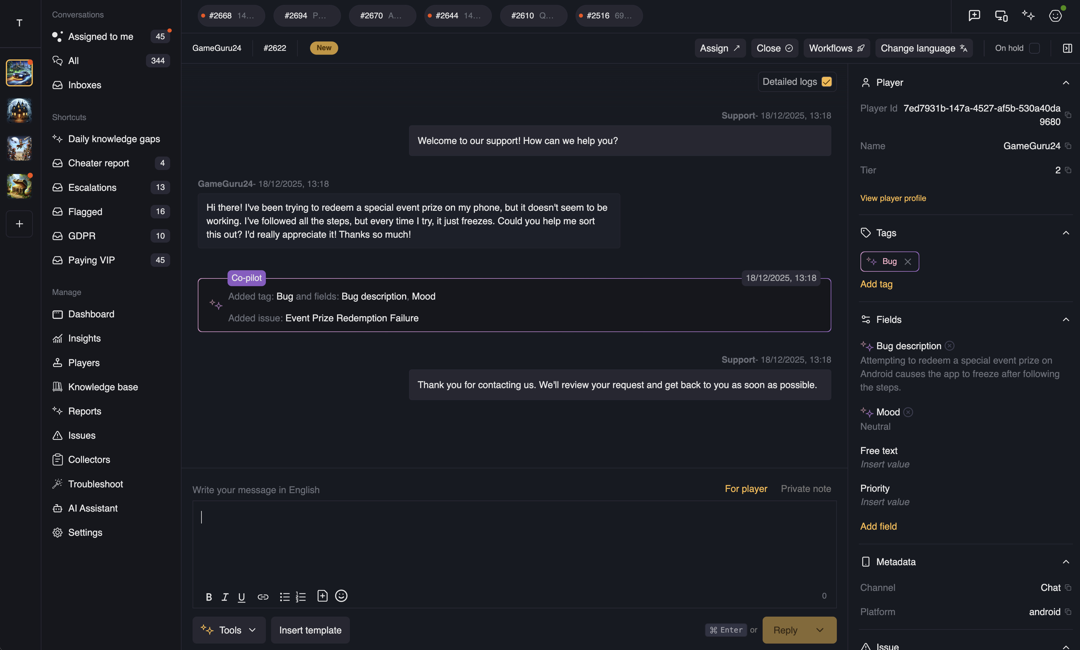 Helpdesk dashboard view
